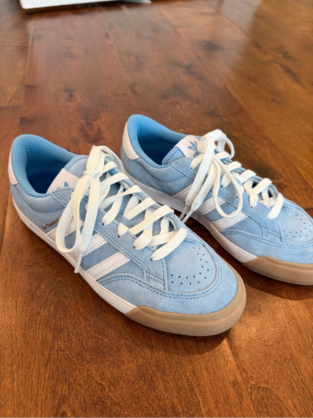 adidas Nora Light Blue Suede Sneakers with White Stripes